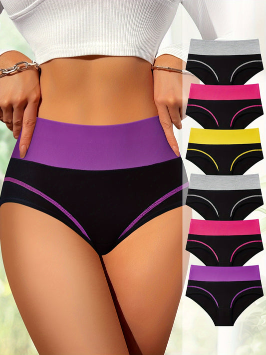 6 Colorblock Briefs, Stretchy and Breathable Women's Lingerie