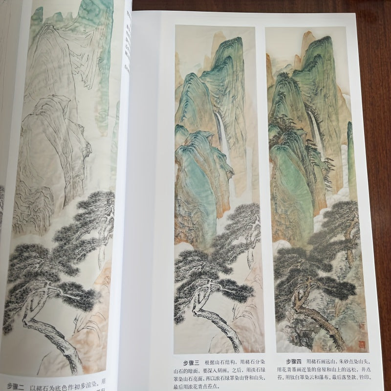 Green Landscape Painting Technique, primarily in ink color and varying tones to depict different situations, in the Chinese style of Landscape and Ink Painting.