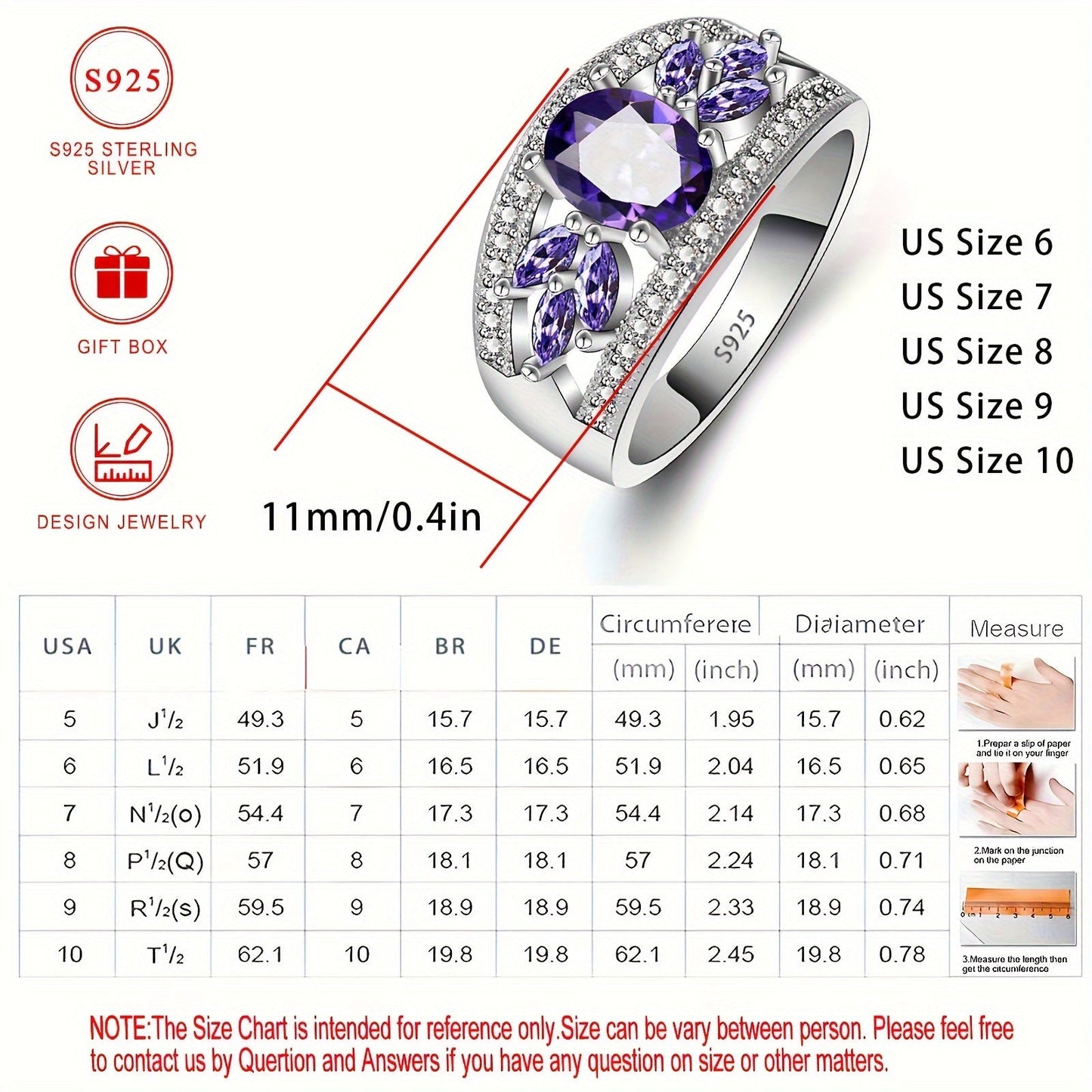 Luxurious S925 Sterling Silver Ring with Sparkling Purple Cubic Zirconia, Hypoallergenic and Nickel-Free, Ideal for Everyday Wear and Gift-Giving. Comes with a Gift Box, perfect for a touch of luxury and blingbling style, suitable for any occasion.