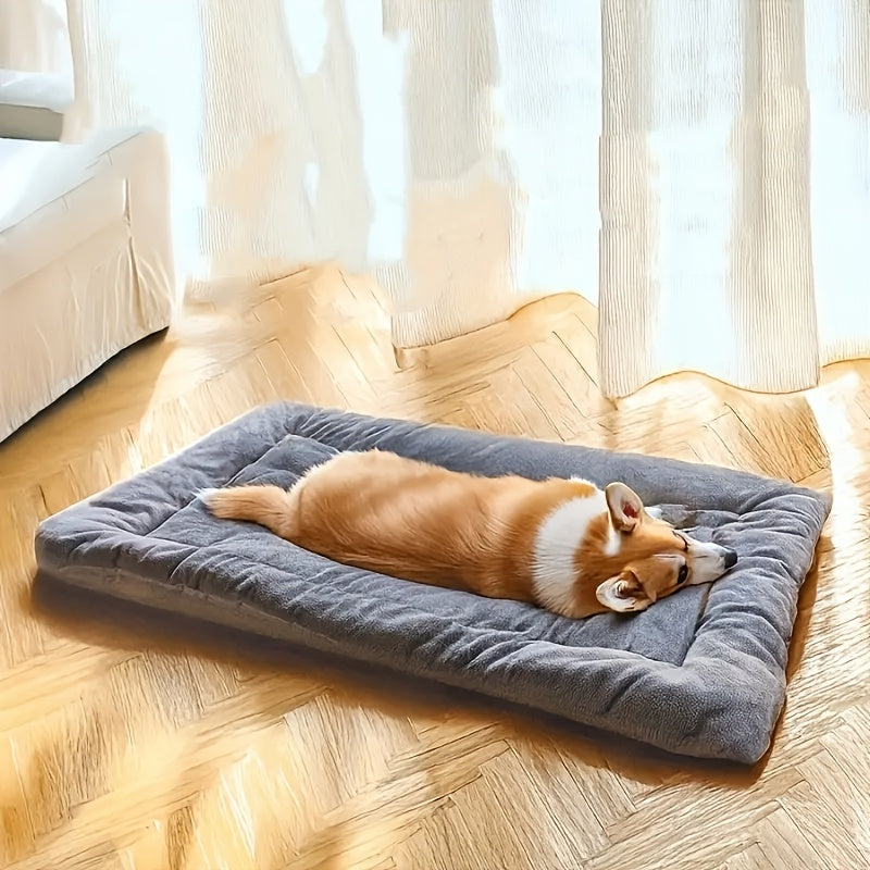 Large plush dog bed for small to large breeds, with non-slip bottom and checkered design for comfort.