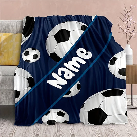 Personalized Football Print Flannel Throw Blanket - Cozy, Soft, and Customizable for Couch, Bed, Travel, Camping, Living Room, or Office - Easy to Clean, Perfect for All Seasons