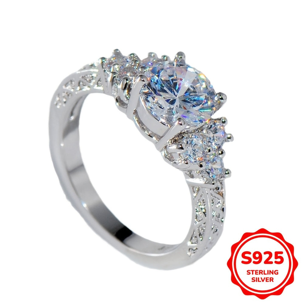 925 Sterling Silver Halo Ring with Sparkling Zirconia, Perfect for Engagements and Weddings, Ideal Gift for Women.