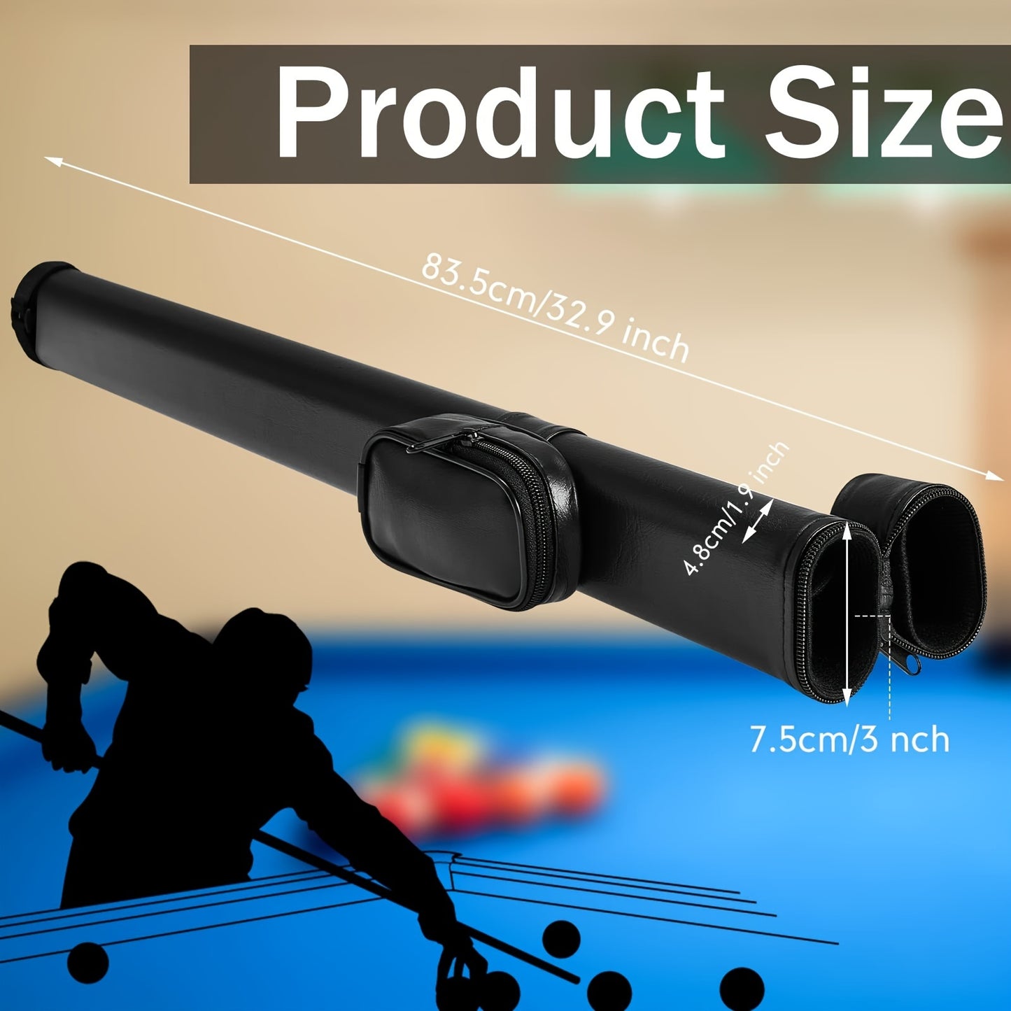 Durable billiard pole holder with 2 holes, protective carrying bag.