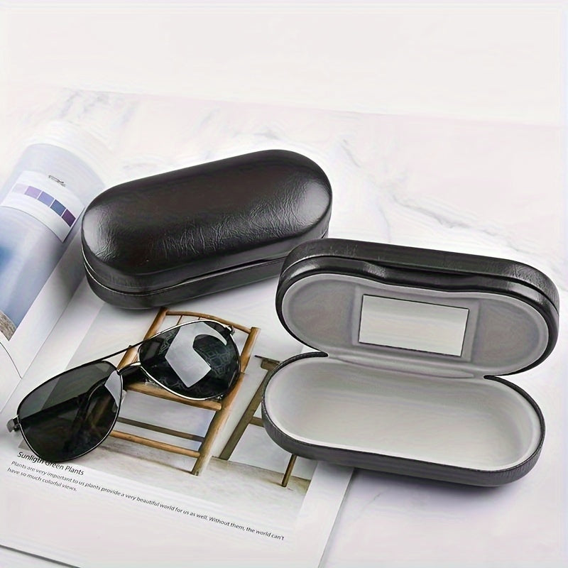 Portable travel eyewear accessory, this eyeglass case made of PU leather features a double layer design with a mirror for convenience. A creative sunglasses box holder perfect for keeping your glasses safe and stylish while on the go.