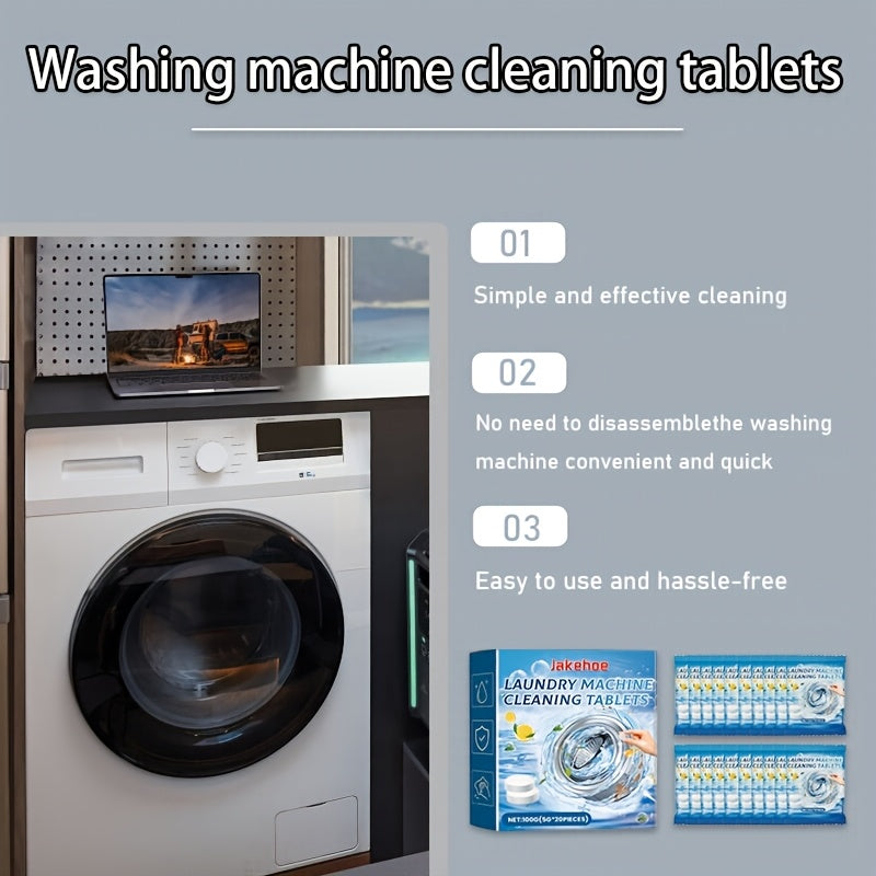 20 tablets for washing machines in RVs and homes to deep clean, eliminate odors, and extend the lifespan of laundry appliances.