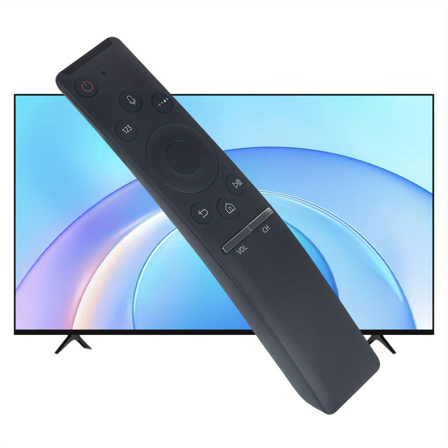 Ergonomic voice-activated remote for Samsung Smart 4K TVs, works with various models, battery-operated.