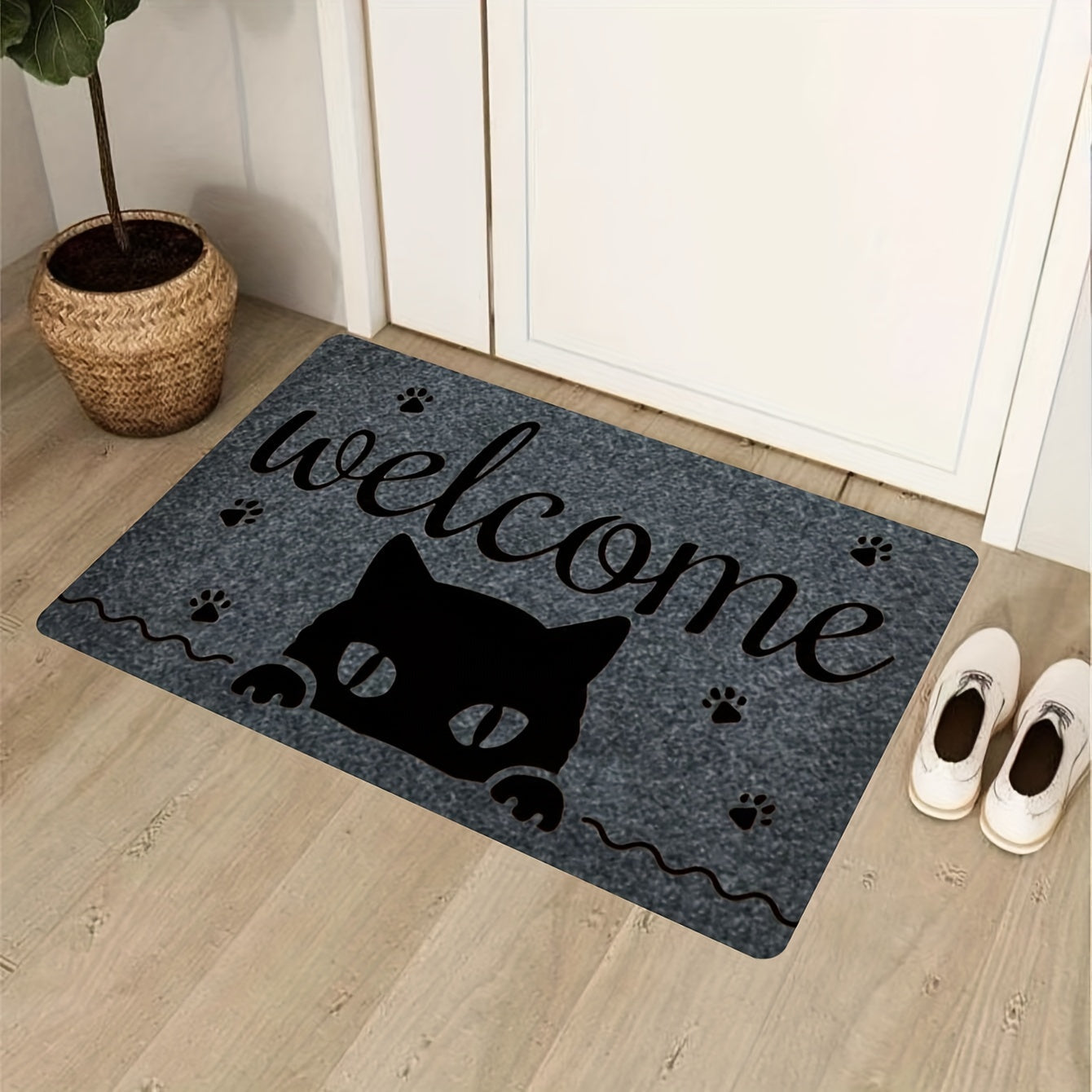 Creative Monogram Print Kitchen Mat featuring a Cute Kitten Paw Pattern, Anti-fatigue Bathroom Pad, Washable Area Rug, Perfect for Living Room Bedroom Entryway Home Decor. Great Indoors Room Supplies and Bedside Accessories. Ideal Spring Decor Gift.