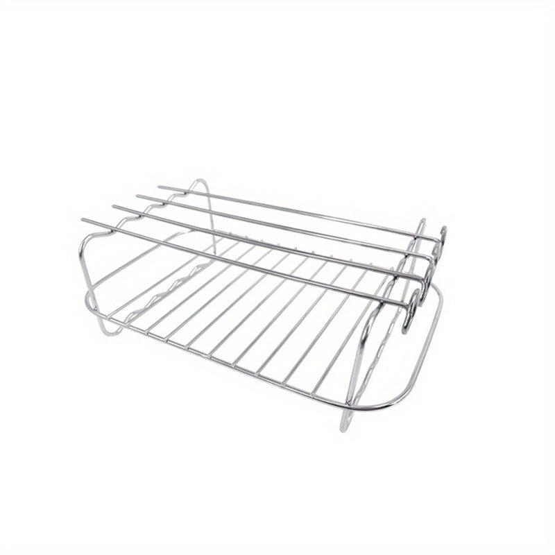 Double Layer Stainless Steel Air Fryer Rack with 4 Skewers - Versatile Accessory for Ninja Air Fryer - Dishwasher Safe, Easy to Clean - Perfect for Holidays like Christmas, Halloween, Easter, Thanksgiving, and Mother's Day