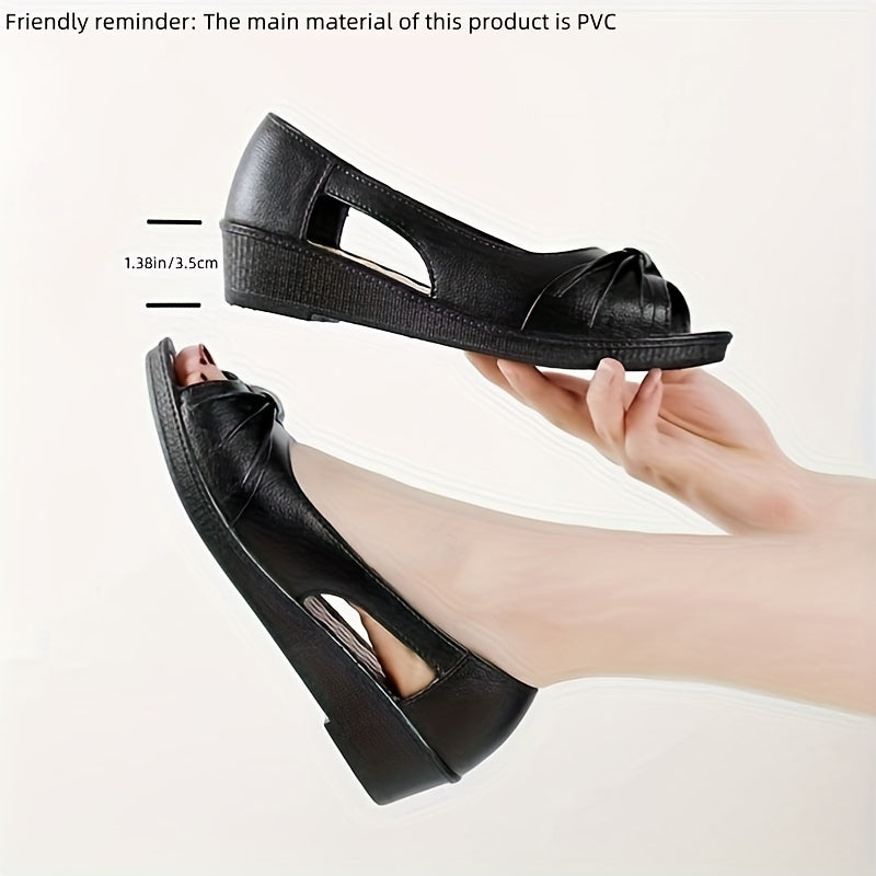 Elegant slip on sandals for women with soft platform sole, low wedge heel, and PVC material for special occasions.