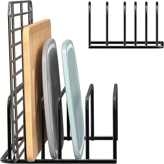 Stainless Steel Kitchen Organizer with Multi-Layered Cutting Board and Pot Lid Holder - Easy to Use, Space-Saving Design for Kitchen Storage.