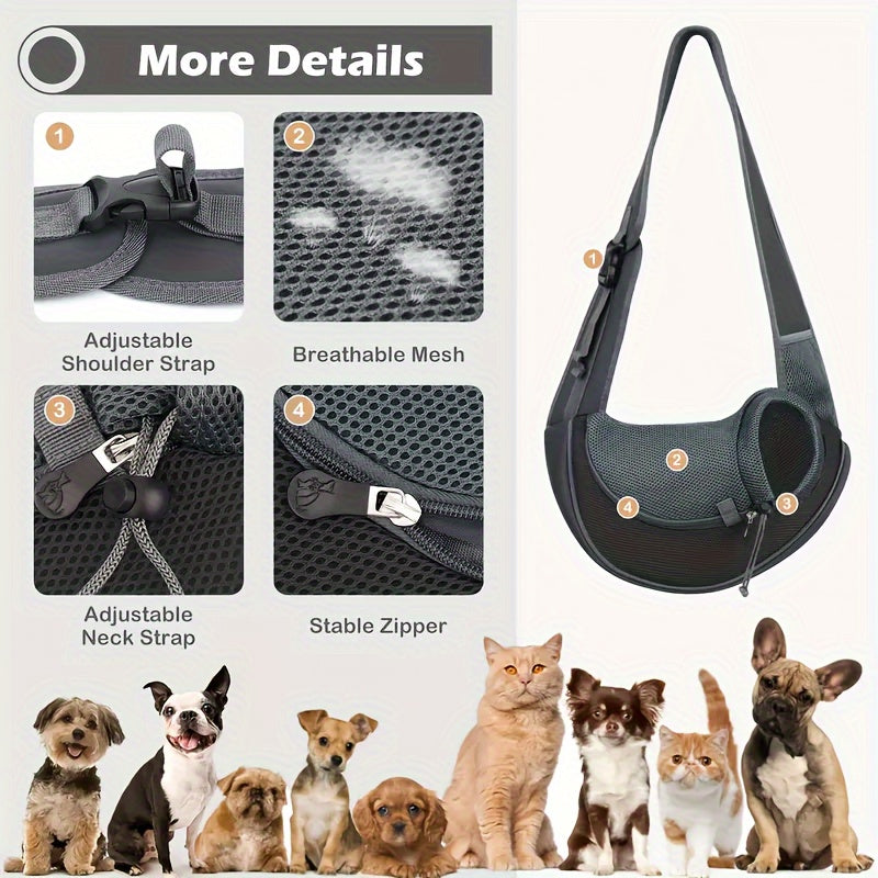 Stylish pet shoulder bag for small and medium dogs and cats, breathable mesh, portable.