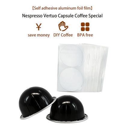 High-Quality Refillable Aluminum Coffee Pods in Black for Nespresso Vertuo - Set of 1 with Sealing Foil