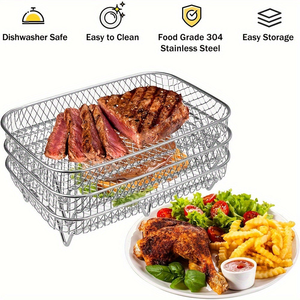 304 Stainless Steel Air Fryer Rack, 3-Tier Dehydrator Stand, Versatile Baking Accessory, Food Safe Material, Compatible with Ninja, AF300UK, AF400UK & Most Air Fryers