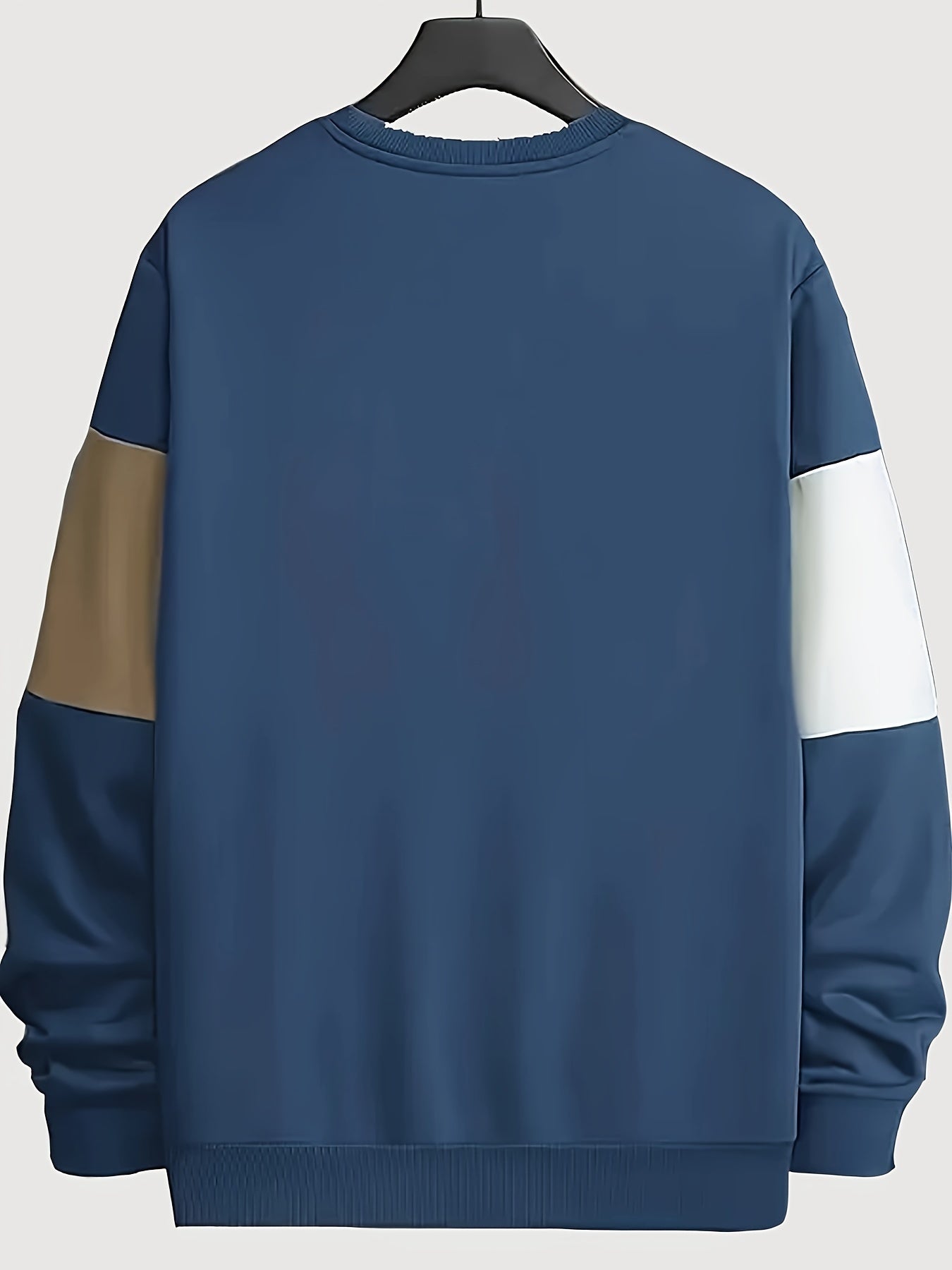 Casual men's plus size color block sweatshirt with letter print, made of machine washable polyester and featuring a round neck.