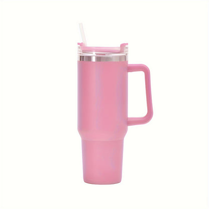 Reusable 40oz stainless steel tumbler with straw, double wall insulation, and handle. Great gift for teachers.