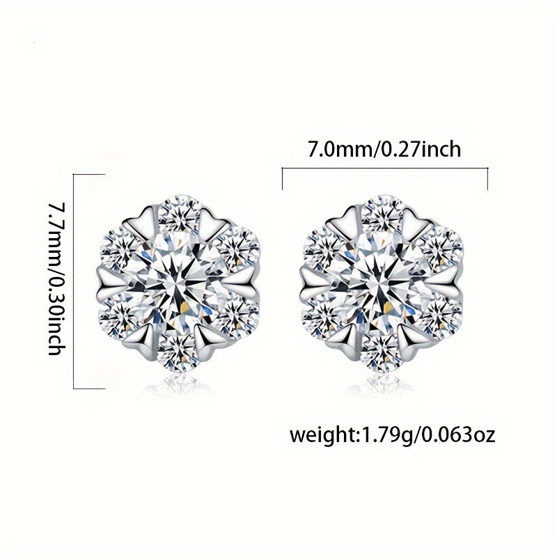 925 Sterling Silver Sparkling Stud Earrings with Flower Design, Hypoallergenic Zirconia Inlay- Delicate Christmas Gift for Women