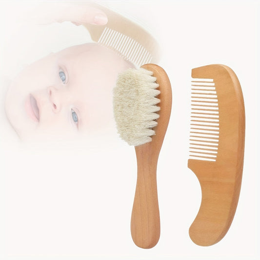 Soft baby hair brush and comb kit for newborns, includes wooden handle head massager for comfort. Perfect gift for Christmas, Halloween, or Thanksgiving Day. 2 pieces in each set.