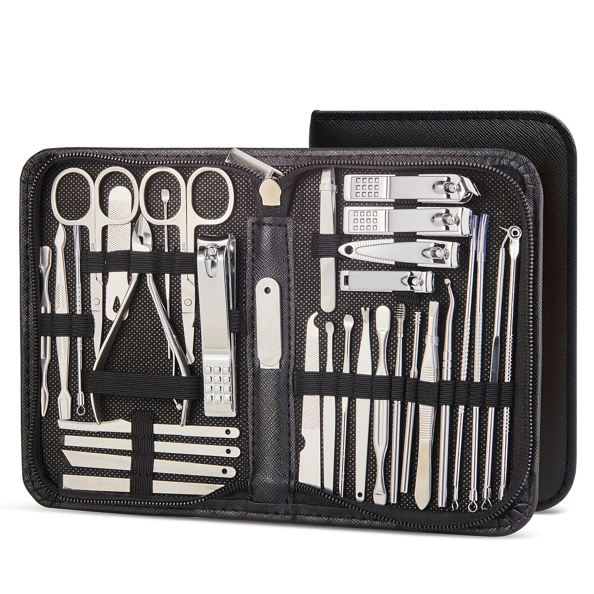 32-piece professional stainless steel manicure trimming kit with nail clippers and tools.