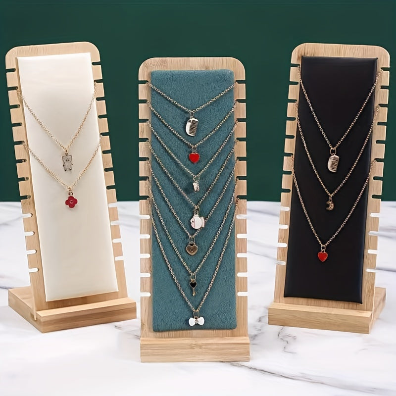 12-slot necklace holder made of natural materials for storing and displaying necklaces, bracelets, and pendants. Suitable for jewelry stores and home storage. Easy to install with a dismountable design. Comes with a 12-slot jewelry display rack.