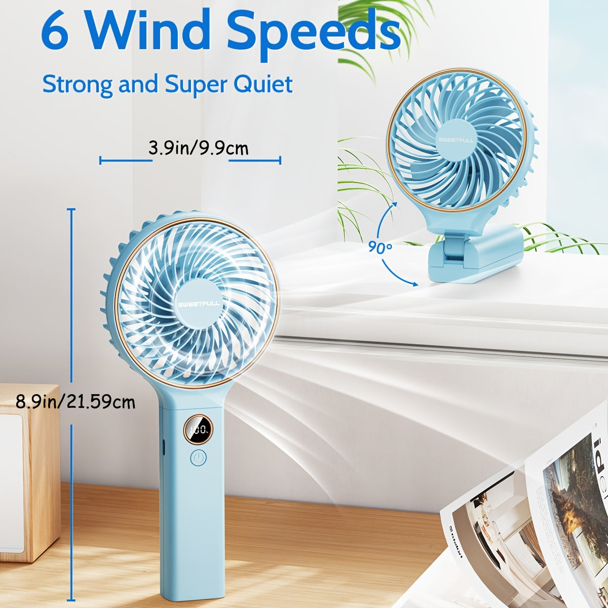 Stay Cool Anytime, Anywhere: Portable 5000mAh Rechargeable Handheld Fan with LED Display - 6-Speed Mini Travel Fan, Compact & Versatile Design, Detachable for Easy Cleaning, Perfect for Indoor & Outdoor Use