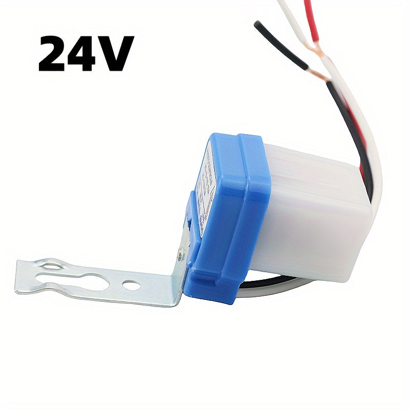 AS-10 Automatic Photocell Light Switch with 10A capacity, suitable for 110V/220V. Automatically turns lights on/off. Blue with white terminals. Ideal for outdoor street lights. Features