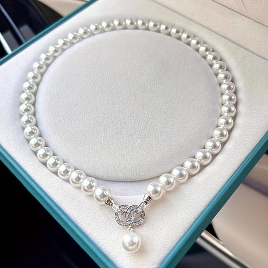 Beautiful Double Circle Pendant Necklace featuring Freshwater Pearls, Sophisticated and alluring style, Unplated - a versatile and chic accessory for everyday wear.