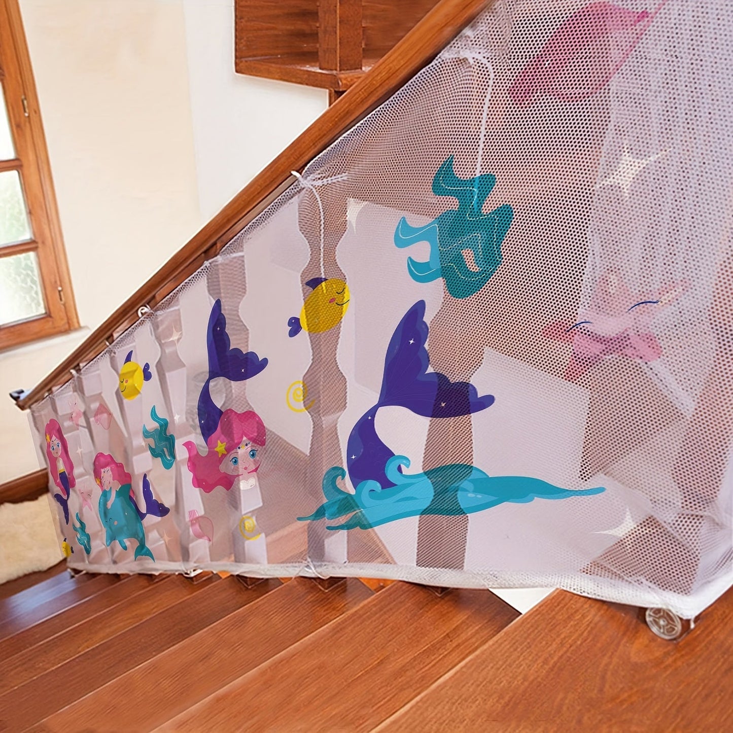 Mermaid-Inspired Safety Gate Set for Kids - Non-Toxic Polyester Stair & Balcony Guard with Vibrant Print by Goldcolin