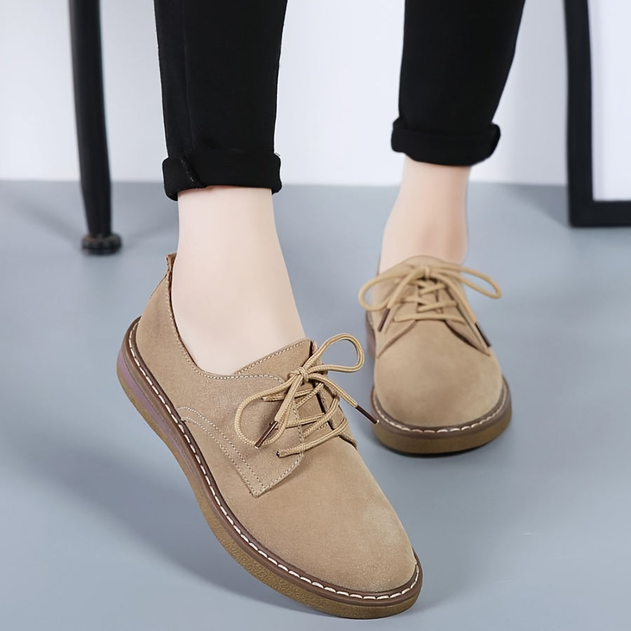 Women's Lace-Up Flat Loafers in Solid Color, Comfortable for All Seasons, Faux Leather