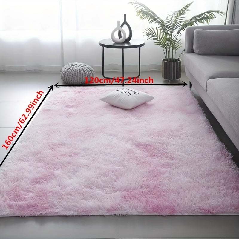 Soft and skin-friendly plush tie-dye shag rug, easy-care for living room and bedroom, dimensions 119.38cm x 160.02cm.