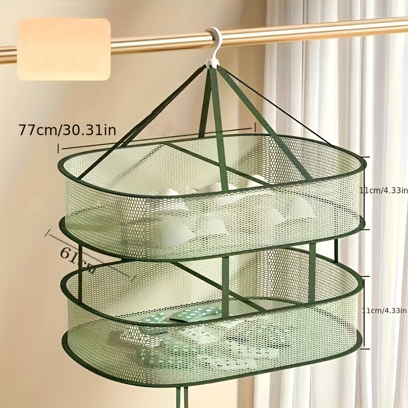 Durable Double-Layer Drying Basket - Ideal for Sweaters, Clothing & Socks | Versatile Plastic Mesh Design, Flat Drying Rack for Clothes, Net Bag, Clothes Drying Racks