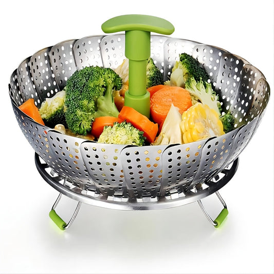 Steam your favorite vegetables quickly and easily with the 1pc Foldable Stainless Steel Vegetable Steamer Basket.