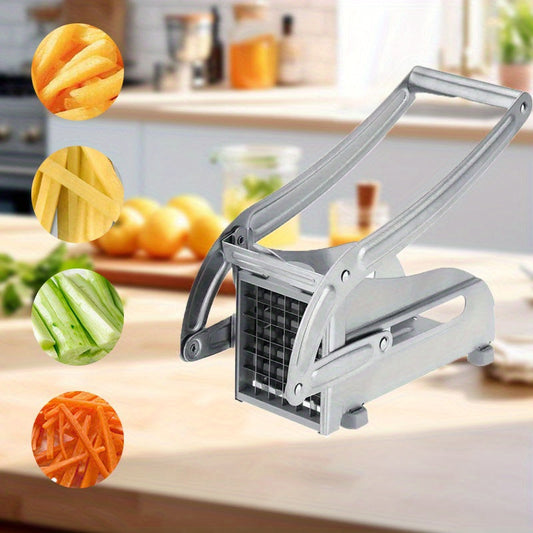 French Fry Cutter Made of Stainless Steel - Manual Potato Slicer with Interchangeable Blades, Comfortable Non-Slip Grip, Simple to Wash - Handy Kitchen Tool for Cooking at Home