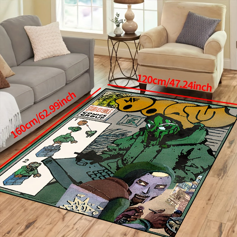 Vibrant 'Green Toy Building Blocks Comics' Non-Slip Area Mat - Available in Multiple Sizes for Living Room, Bedroom, Nursery, Entryway, and Outdoor Spaces. Made of Durable Polyester Material, Machine Washable. Perfect Addition to Your Home Decor!