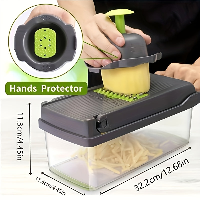 Multi-functional Manual Vegetable Chopper with Drain Basket, Hand Protector, Ideal for Onions, Carrots, Garlic, and more.