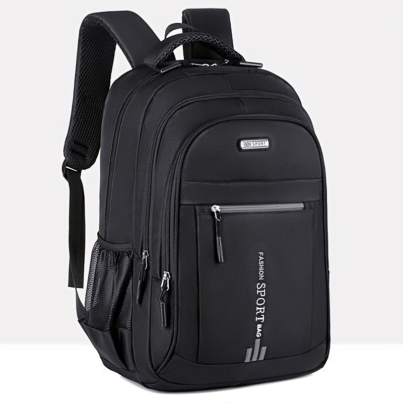 Waterproof travel backpack with large capacity and durable nylon material. Features adjustable straps, multi-compartments, and suitable for both business and school use. Color: black. Ideal