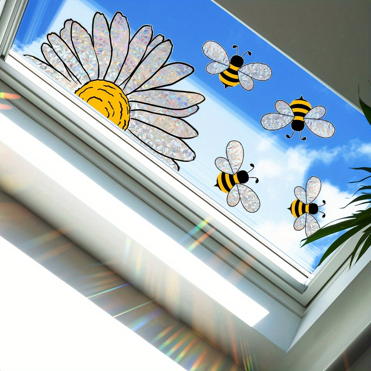 Bring a touch of spring to your home with this Sunflower & Bee Window Cling! Measuring 30.48cm x 40.64cm, this reusable electrostatic glass decal features double-sided colorful designs that make perfect home decor accents.