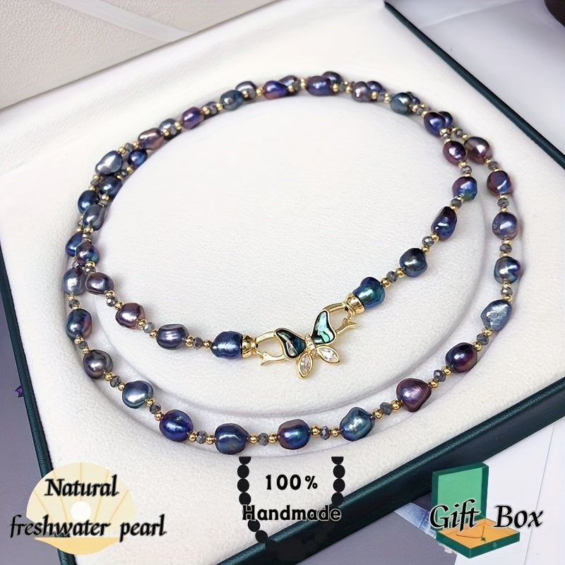 Vintage hip-hop style freshwater pearl necklace featuring baroque irregular beads, perfect for both weddings and casual attire. Comes with a gift box for easy gifting.