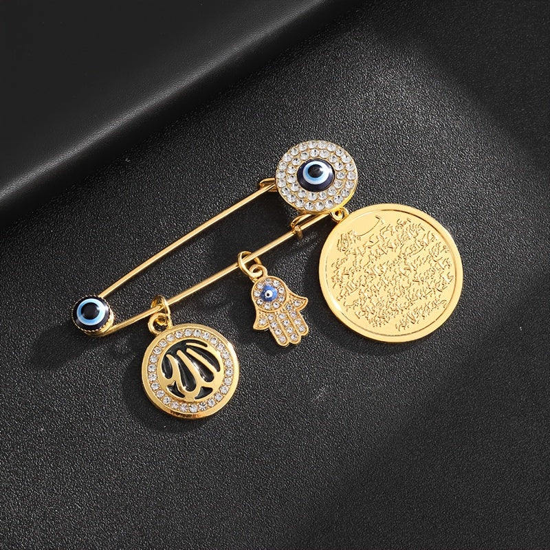 Alloy Fatima Hand Brooch with Lucky Blue Evil Eye - Unique Islamic Amulet Jewelry Present