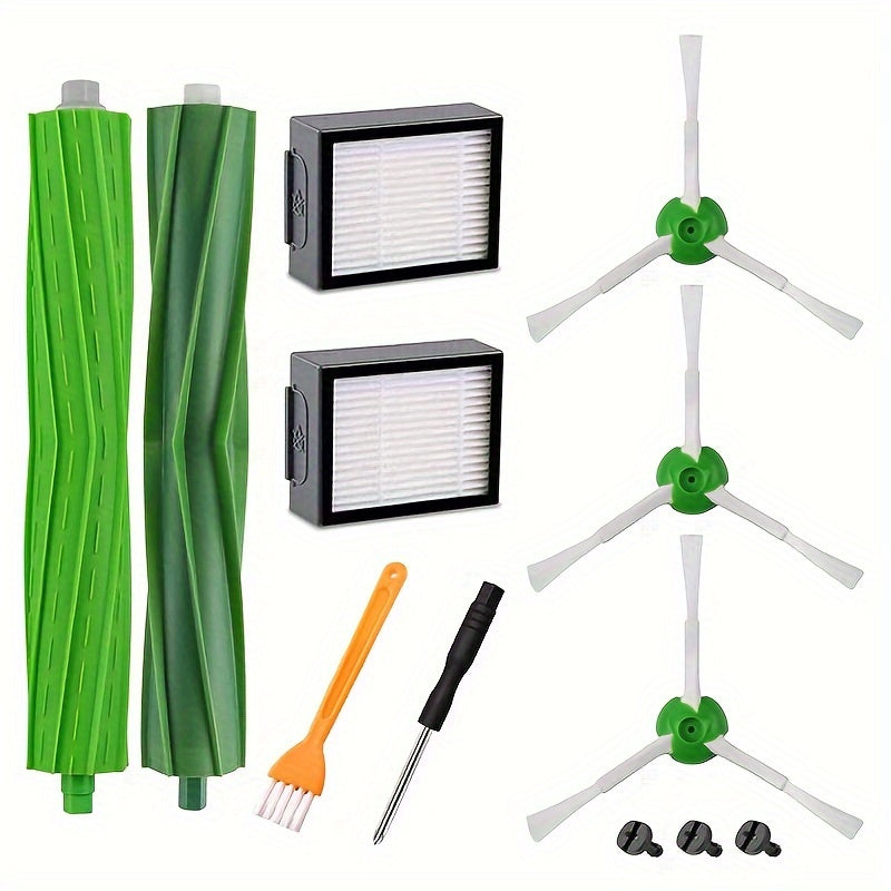 Replacement accessories kits compatible with Irobot I3, I4, I5, I7, E5, E6, and E7 robot vacuum cleaners, including 7 packs of HEPA filters and side brushes.