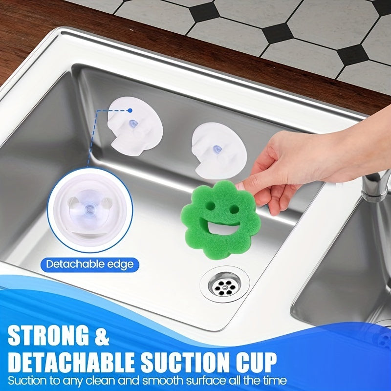 White suction cup sponge holder for kitchen/bathroom sink, self draining and aesthetic home decor.