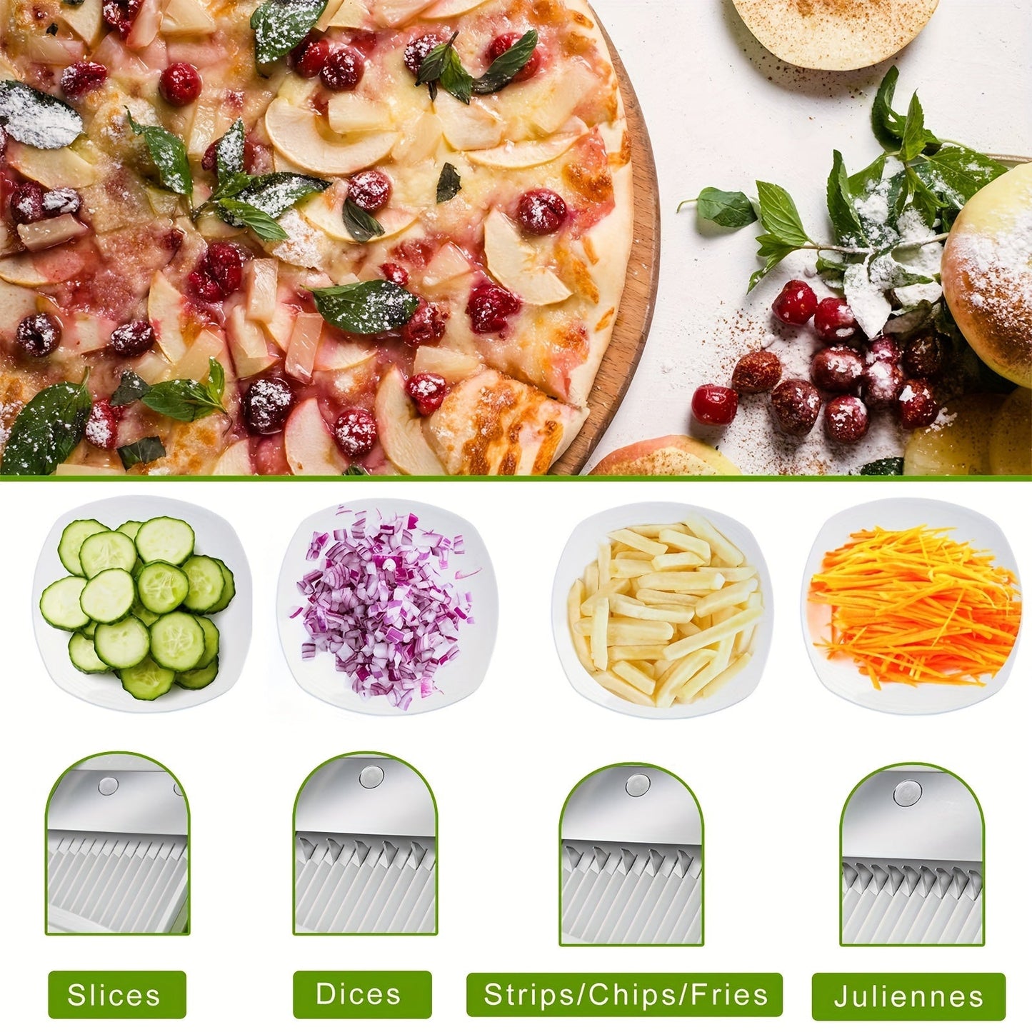 Multi-Functional 5-in-1 Vegetable Chopper: Slice, Dice, Julienne, and Cut Potatoes with Adjustable Thickness (0.1-8mm) in Gray for Quick and Easy Meal Preparation in the Kitchen