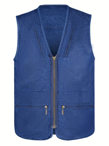 Men's Casual Zipper Pockets Cargo Vest for Spring/Summer Outdoor Activities