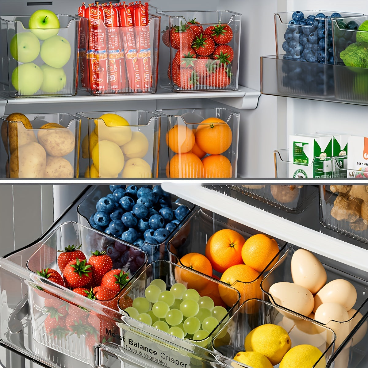 Set of 3 BPA-Free Storage Bins for Refrigerator with Easy-Grip Handles - Organize Kitchen Space with Modern Clear Boxes for Food Sorting in Fridge, Cabinets & Countertops