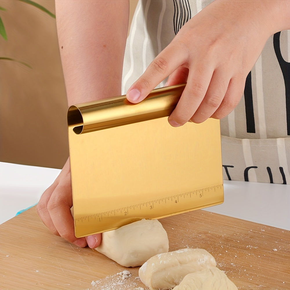 The Golden Fantasy Color Scraper is a versatile kitchen tool that comes in multiple colors. With its scale for easy operation, this scraper effortlessly shaves surfaces.