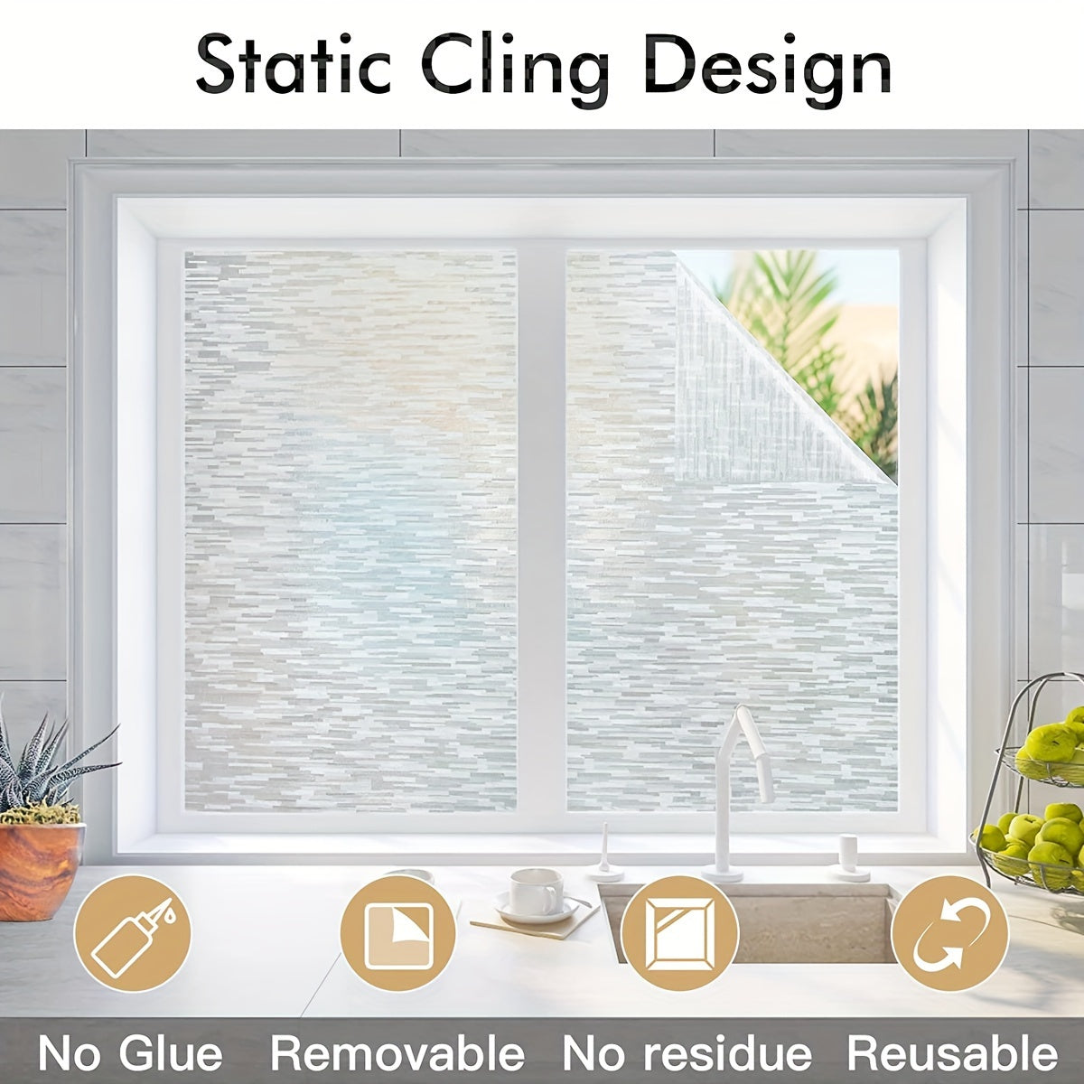 Elegant PVC Window Film in Classic Style with Static Cling Mounting, 8mil Thickness, Privacy and Light Blocking Features, Heat Insulation Glass Sticker for Home, Bathroom, and Kitchen Decoration - Frosted Texture Static Cling Window Film in 1 Roll