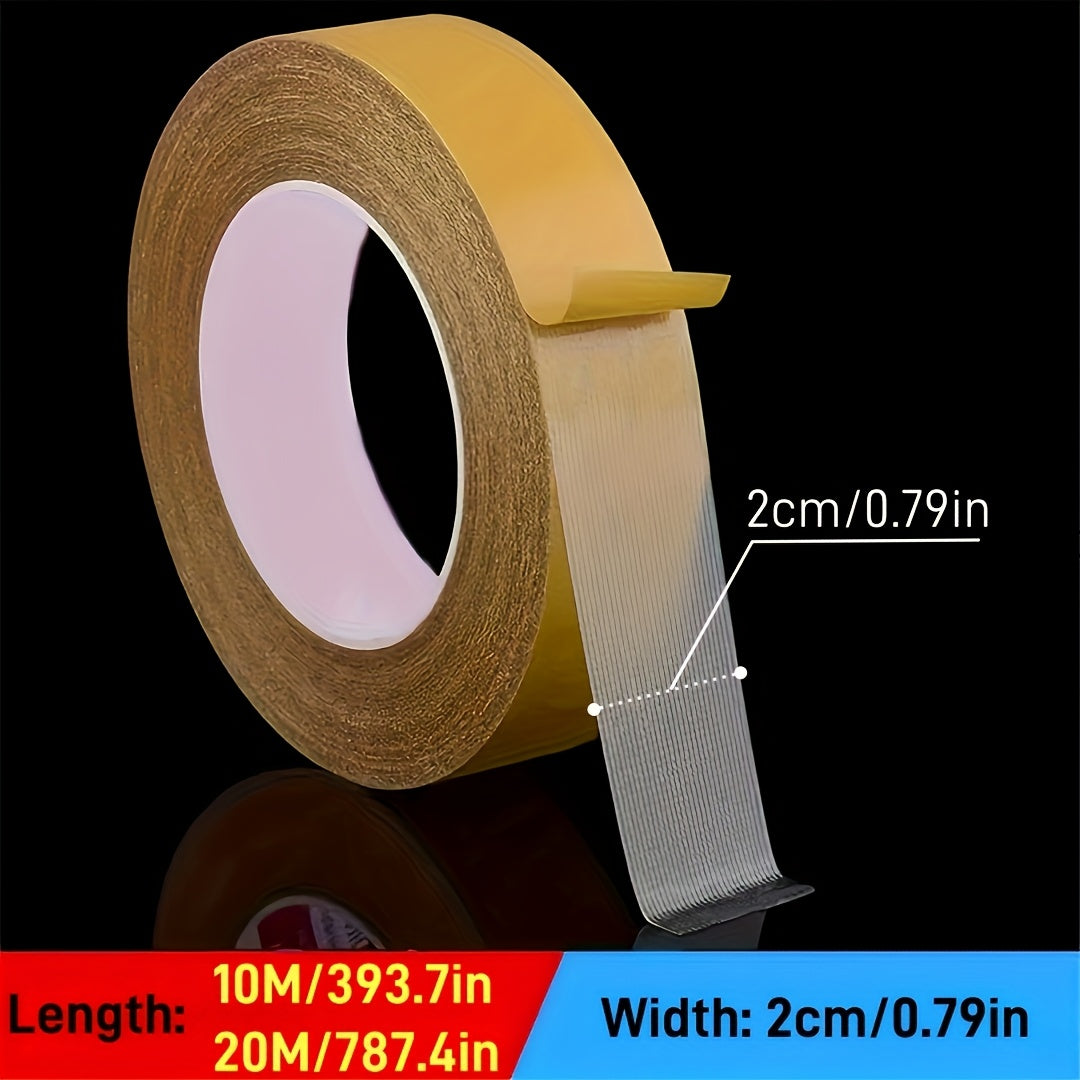 Strong double-sided tape for various surfaces, ideal for home and office repairs.