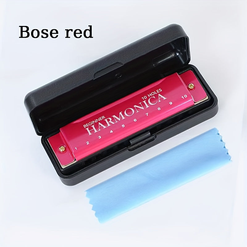 10-Hole C Key Professional Blues Harmonica with case, cloth, manual - perfect Eid gift for beginners, students, adults, and professionals.