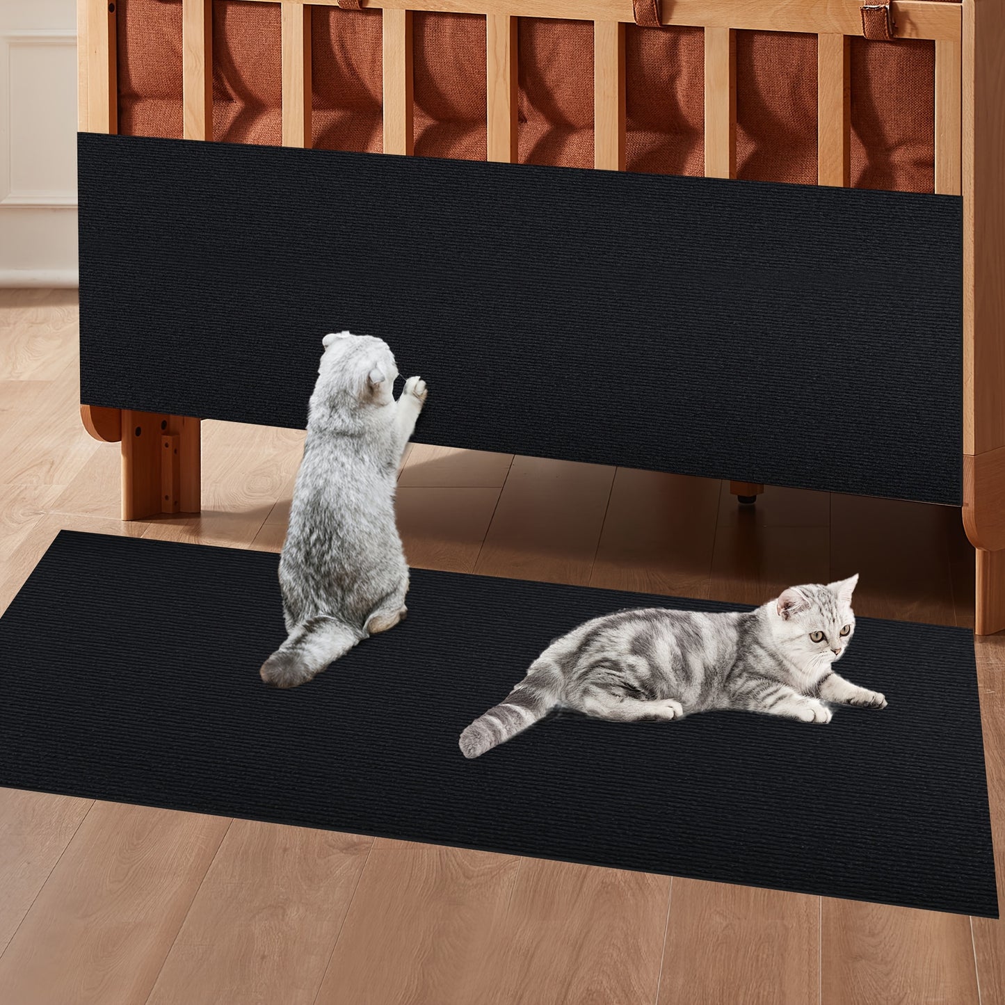 Durable polyester felt mat protects walls and furniture with self-adhesive cat scratching pad in multi-size pack.