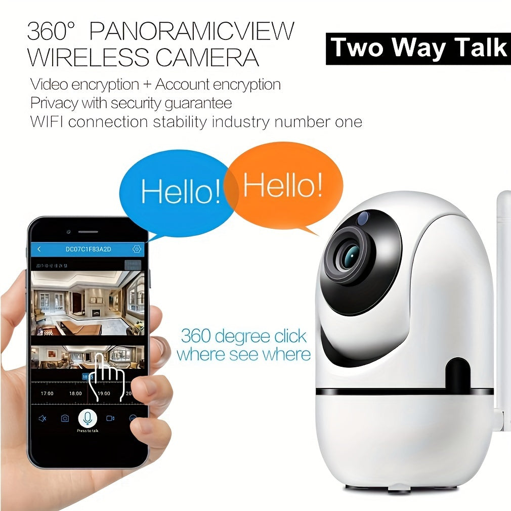 Wireless security camera with 1080P HD, auto-tracking, motion detection, night vision & two-way audio - perfect for home monitoring.