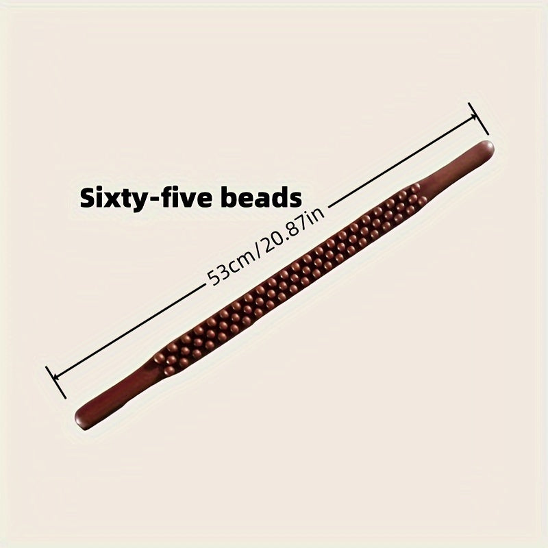 1pc 87 Bead Latex-Free Massage Stick with Three Row Design for Full Body Muscle Relaxation, Natural Wooden Handle with Dark Beads, Essential Wellness Tool.